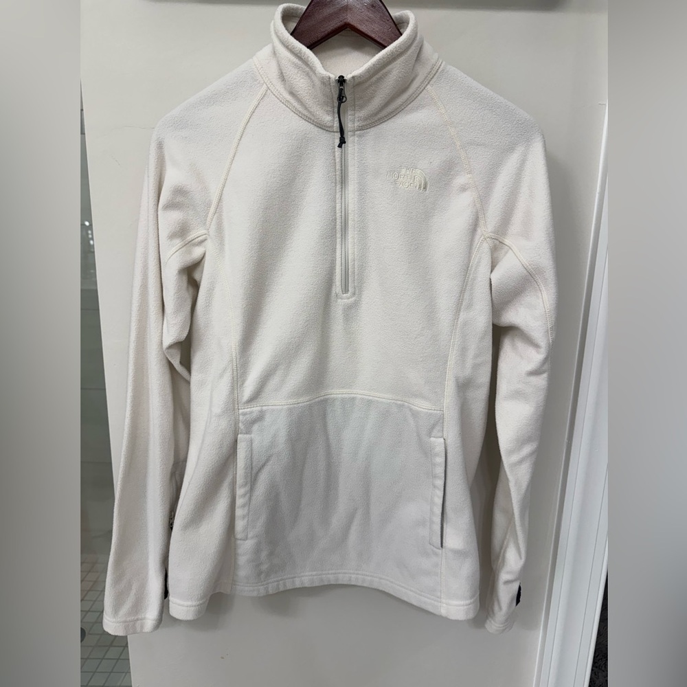 The North Face White Zip Up Fleece Baselayer Kangaroo Pocket, Size Medium
